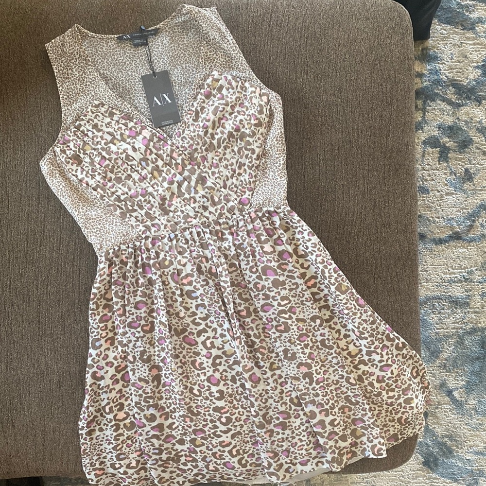 Armani Exchange Pink and Grey Cheetah Print Mini Dress Size 0